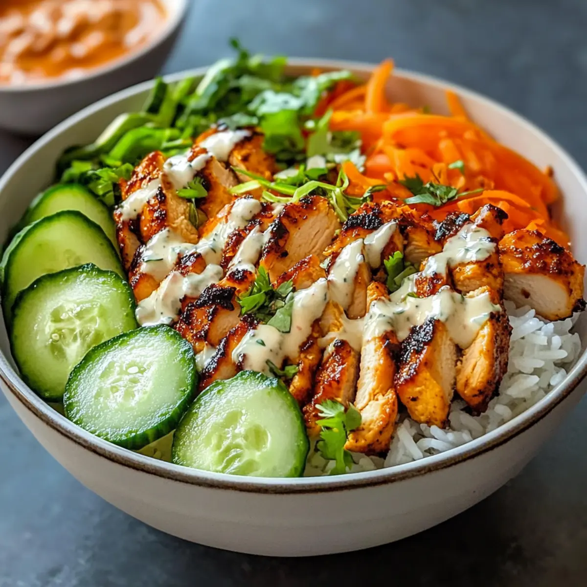 Würzige Hähnchen Bowl mit cremiger Soße für Genuss pur